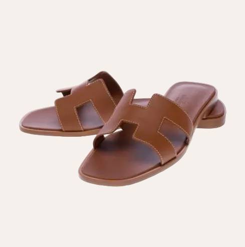 Sandales Plates en Cuir "Oran" – Marron Cognac