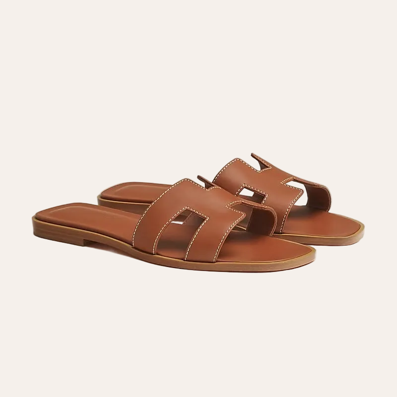 Sandales Plates en Cuir "Oran" – Marron Cognac